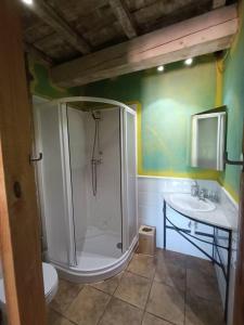 a bathroom with a shower and a sink at Habitación Doble Cian Baño Privado Cartes in Cartes
