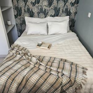 モンベリアルにあるLuxury apartment city center Montbeliardの本が置かれたベッド