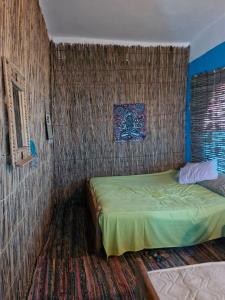 a bedroom with a bed in a room with a wall at New Perry's Island in Nuweiba‘ el Muzeinah