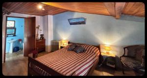 ein Schlafzimmer mit einem Bett und zwei Kissen darauf in der Unterkunft Maison de montagne in Guillaumes + 2 Fotos