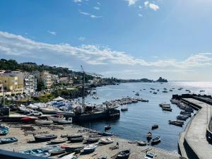 a group of boats are docked in a harbor at Porticciolo sea view in Aci Castello