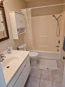 a bathroom with a sink and a toilet and a shower at Cat & Coffee Prime City Access - Room 1 in San Diego