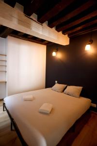 una camera da letto con un grande letto bianco con due cuscini di Luxe Poirier Chatelet Centre Ville a Orléans