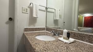 a bathroom counter with a sink and a mirror at Executive Inn in Warner Robins