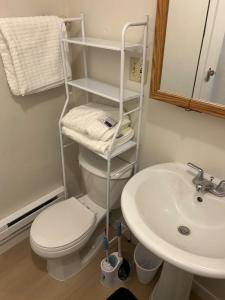 a bathroom with a toilet and a sink at Cottages by Storybook Park in Burley +13 photos