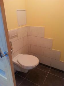 a bathroom with a white toilet in a room at La Maison Des Badons in Saint-Basile