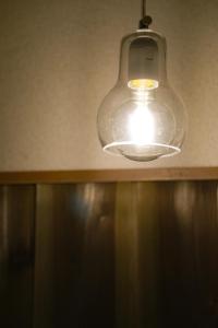 a light bulb hanging from a ceiling in a room at ひだまりの宿 まゆしょう in Wada