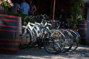 eine Reihe von Fahrrädern nebeneinander geparkt in der Unterkunft Kassai Fogadó in Kaposmérő