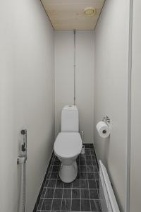a bathroom with a toilet and a toilet paper dispenser at Staycation Törrö Terveyssisar as 1 in Pudasjärvi