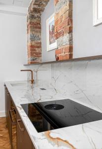 une cuisine avec un comptoir avec une cuisinière dans l'établissement Luxury living in the heart of Tallinn in 3 room apartment, à Tallinn 12 autres photos