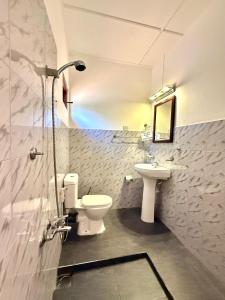a bathroom with a toilet and a sink at Embiente Guest House in Negombo