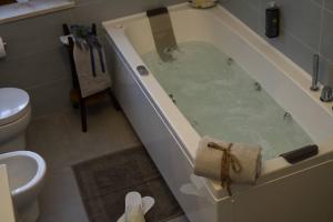 a bath tub filled with water in a bathroom at Agriturismo Casa Donazzolo in Pedavena