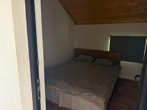 a bedroom with a bed in a small room at La Butuci in Taşca