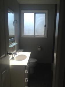 a bathroom with a sink and a window and a toilet at Green Meadow in Nowra