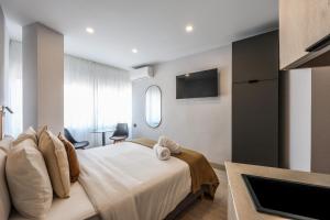 une chambre d'hôtel avec un lit et une télévision dans l'établissement Habitaciones San Bernardo, à Madrid