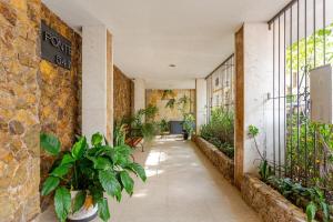 ポルト・アレグレにあるApt Aconhego no Centro Históricoの鉢植えの廊下