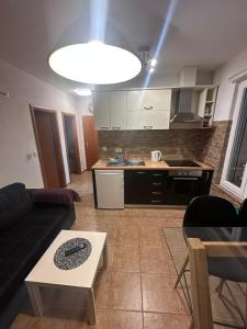a kitchen and a living room with a couch and a table at Apartment Nina in Biograd na Moru