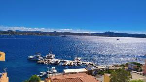 a group of boats are docked in a harbor at Appartamentino panoramico...con finestra sul mare! in La Maddalena