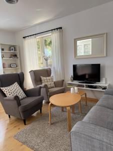 a living room with two couches and a tv at Apartment Villa Zizzy in Rakovica