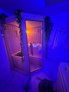 Ένα μπάνιο στο Loveroom de luxe avec jacuzzi sauna vapeur écran 300 cm