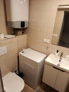 a small bathroom with a toilet and a sink at Anita in Zaostrog +20 photos
