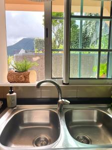 a sink in a kitchen with a window at Vista Ventura in Ponta Delgada