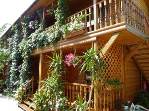 a building with a balcony with flowers and plants at Ivolga Guest House in Koktebel