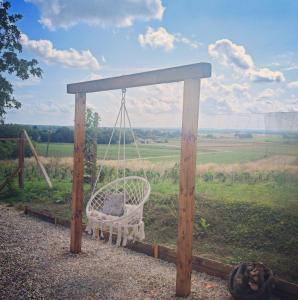 a swing in a field with a view at Casa33 in Dobrovnik