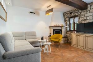 KršanにあるAlbino in Kršan (Haus für 6 Personen)のソファと暖炉のあるリビングルーム