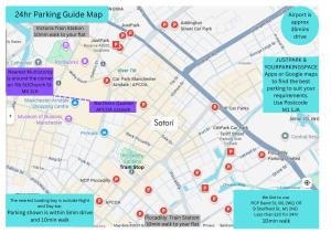a map of the parking guide map at Satori Serviced Apartments in Manchester