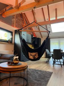 巴特劳特贝格H-Loft Style Apartments的客厅的吊床挂在天花板上