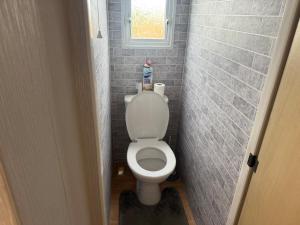 a small bathroom with a toilet and a window at Seaside Getaways - Happy Days Chapel st Leonards in Chapel Saint Leonards +17 photos