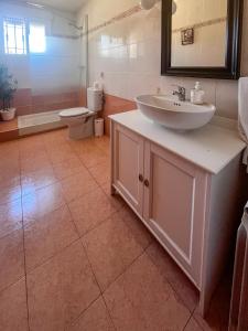 ein Badezimmer mit Waschbecken und Toilette in der Unterkunft Casa en sierra de gredos piscina privada in La Adrada