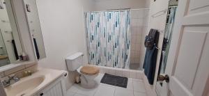 Cottage at Coverley في كرايست تشيرش: حمام مع دش ومرحاض ومغسلة