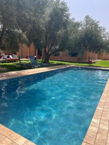 a large swimming pool with blue water in a yard at Spacious and comfortable villa in Marrakech