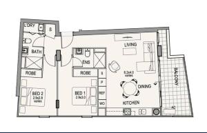 a floor plan of a house at Braddon-CBD-2 Bedroom Apt in Canberra