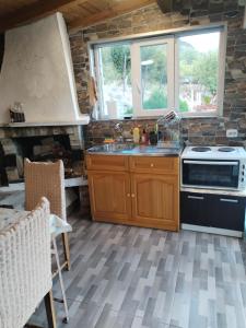 a kitchen with a sink and a stove at Вила "до Гората" in Zărkwischte