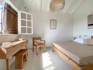 a bedroom with a bed and a desk and a chair at Villa Cameo in Le Gosier