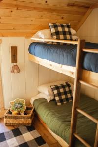 a room with three bunk beds in a cabin at Sequoia Glen in Wilsonia