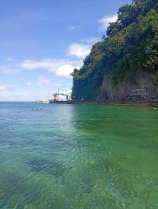 a view of a body of water with a mountain at Evashore Beach Resort in Limasawa Island