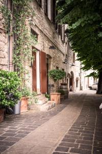 una calle vacía con plantas al lado de un edificio en La piazzetta delle erbe, en Asís