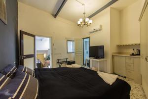a bedroom with a large bed and a television at Mark House in Nazareth