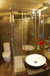 a bathroom with a sink and a shower and a toilet at Home in Garfagnana in Vagli di Sotto +8 photos
