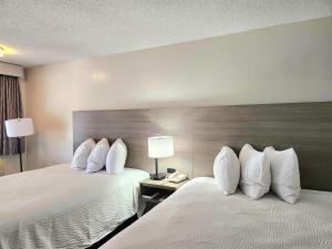 two beds with white pillows in a hotel room at Days Inn by Wyndham San Marcos in San Marcos
