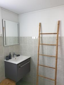 a bathroom with a sink and a ladder at Ô Ravenale Manapany Les Bains in Saint-Joseph