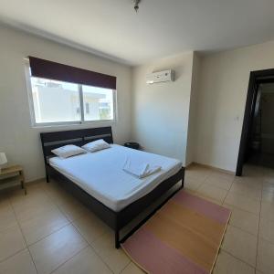 a bedroom with a large bed with a window at Meneou Apartment in Meneou