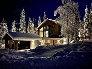 a house in the snow at night at Kinos A Visit Levi in Levi