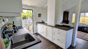 eine Küche mit Spüle und Arbeitsplatte in der Unterkunft Soltoppen - cozy 3 bedroom cabin close to Norefjell  + 17 Fotos