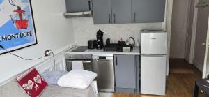 a small kitchen with a refrigerator and a stove at La Belle Époque Studio in Le Mont-Dore