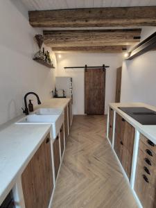 a kitchen with a sink and a counter top at La Lanterne in Saint-Hippolyte +6 photos
